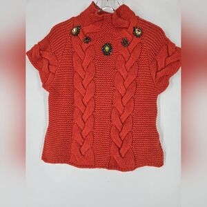 La DoubleJ Chunky Wool Portrait Top Sweater in Rust Orange Size S NEW